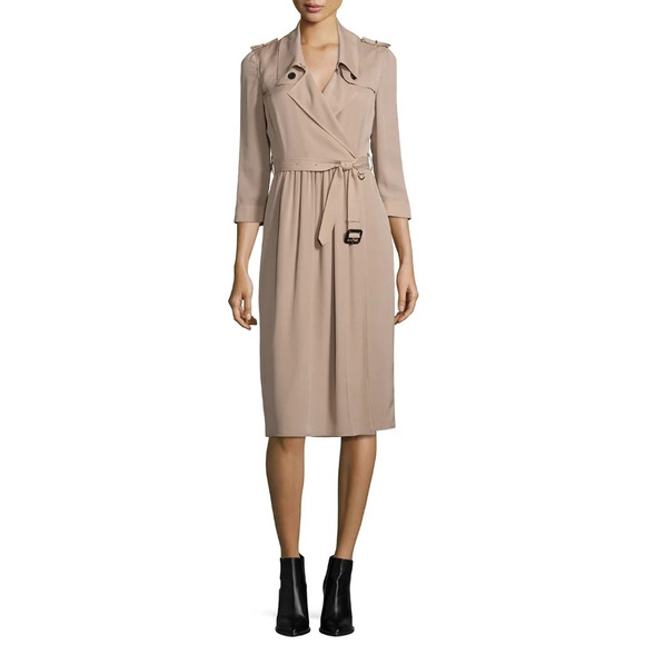 Burberry Agatha Pale Stone Silk Trench Dress -NWT - Picture 2 of 13